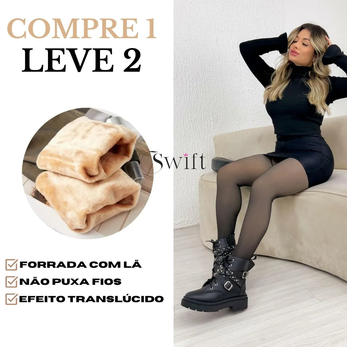 MEIA CALÇA PELUCIADA TRANSLÚCIDA (COMPRE 1 LEVE 2)